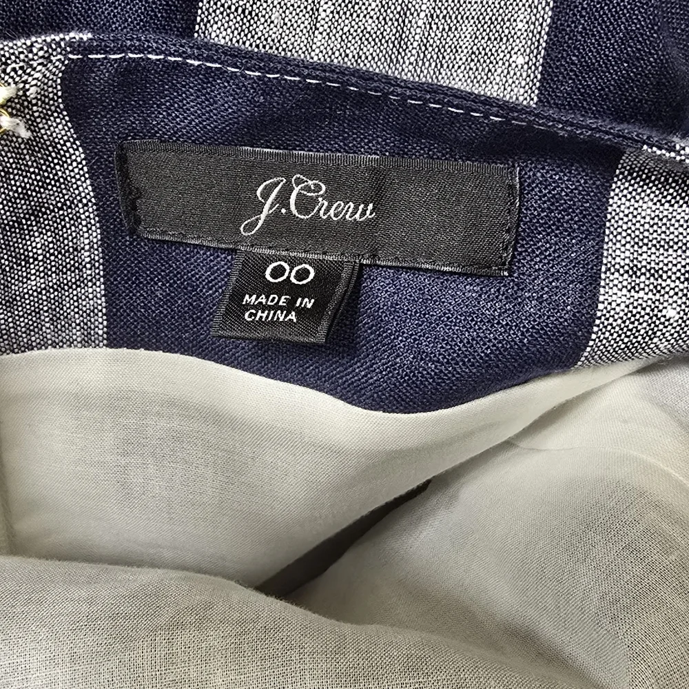J.‎ Crew 00 gingham beauchamps 100% linen strappy jumpsuit, wide leg, tie-waist